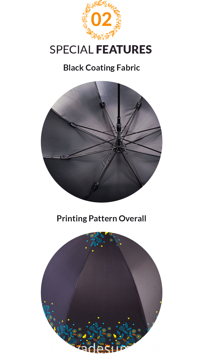Womens Black Coating Tissu Auto Parapluie Droit Ouvert Womens Black Coating Fabric Auto Open Straight Umbrella
